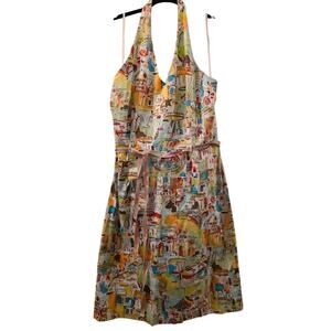 Miss Dorby Womens Whimsical Halter Dress Size 16 European Print Artistic Fun